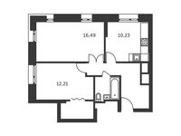 Планировка 2-комнатной квартиры, 55,4 м2