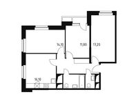 Планировка 3-комнатной квартиры, 76,1 м2