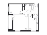 Планировка 2-комнатной квартиры, 58,6 м2