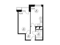 Планировка 1-комнатной квартиры, 42,4 м2