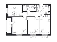 Планировка 3-комнатной квартиры, 74,4 м2