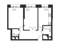 Планировка 2-комнатной квартиры, 55,23 м2