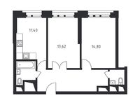 Планировка 2-комнатной квартиры, 58,16 м2