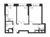 Планировка 2-комнатной квартиры, 56,89 м2