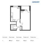 Планировка 1-комнатной квартиры, 38,6 м2