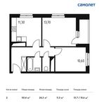 Планировка 2-комнатной квартиры, 50,4 м2