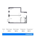 Планировка 1-комнатной квартиры, 34,95 м2