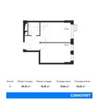 Планировка 1-комнатной квартиры, 35,13 м2