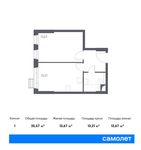Планировка 1-комнатной квартиры, 35,57 м2