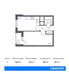Планировка 1-комнатной квартиры, 36,3 м2