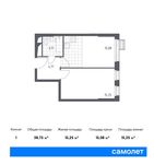 Планировка 1-комнатной квартиры, 38,75 м2