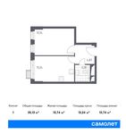 Планировка 1-комнатной квартиры, 35,13 м2