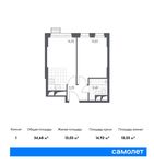 Планировка 1-комнатной квартиры, 34,68 м2
