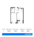 Планировка 1-комнатной квартиры, 35,78 м2
