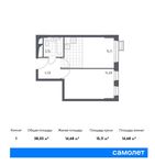 Планировка 1-комнатной квартиры, 38,03 м2