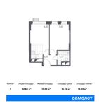 Планировка 1-комнатной квартиры, 34,68 м2