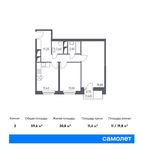 Планировка 2-комнатной квартиры, 59,6 м2