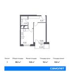 Планировка 1-комнатной квартиры, 38,3 м2