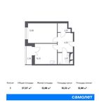 Планировка 1-комнатной квартиры, 37,07 м2