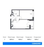 Планировка 1-комнатной квартиры, 33,72 м2