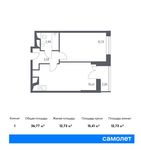 Планировка 1-комнатной квартиры, 36,77 м2