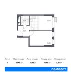 Планировка 1-комнатной квартиры, 34,95 м2