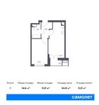 Планировка 1-комнатной квартиры, 34,6 м2