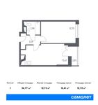 Планировка 1-комнатной квартиры, 36,77 м2