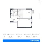 Планировка 1-комнатной квартиры, 34,95 м2