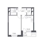 Планировка 1-комнатной квартиры, 31,2 м2
