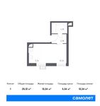 Планировка 1-комнатной квартиры, 25,12 м2