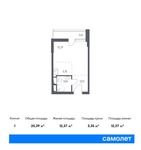 Планировка 1-комнатной квартиры, 25,39 м2