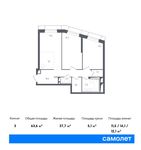 Планировка 3-комнатной квартиры, 63,6 м2