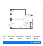 Планировка 1-комнатной квартиры, 35,13 м2