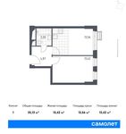 Планировка 1-комнатной квартиры, 35,13 м2