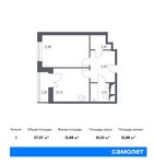 Планировка 1-комнатной квартиры, 37,07 м2
