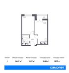 Планировка 1-комнатной квартиры, 36,87 м2