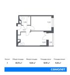 Планировка 1-комнатной квартиры, 33,72 м2
