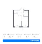 Планировка 1-комнатной квартиры, 38,3 м2