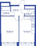Планировка 1-комнатной квартиры, 40,12 м2