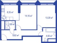 Планировка 2-комнатной квартиры, 53,14 м2