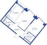 Планировка 2-комнатной квартиры, 58,56 м2