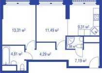 Планировка 2-комнатной квартиры, 52,38 м2