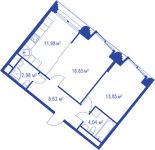 Планировка 2-комнатной квартиры, 58,13 м2
