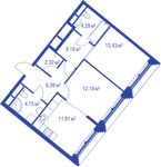 Планировка 2-комнатной квартиры, 57,73 м2