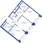 Планировка 2-комнатной квартиры, 57,84 м2