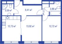 Планировка 2-комнатной квартиры, 57,44 м2