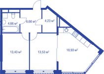 Планировка 2-комнатной квартиры, 61,44 м2