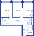 Планировка 2-комнатной квартиры, 66,72 м2