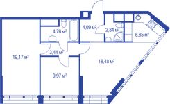 Планировка 3-комнатной квартиры, 68,6 м2